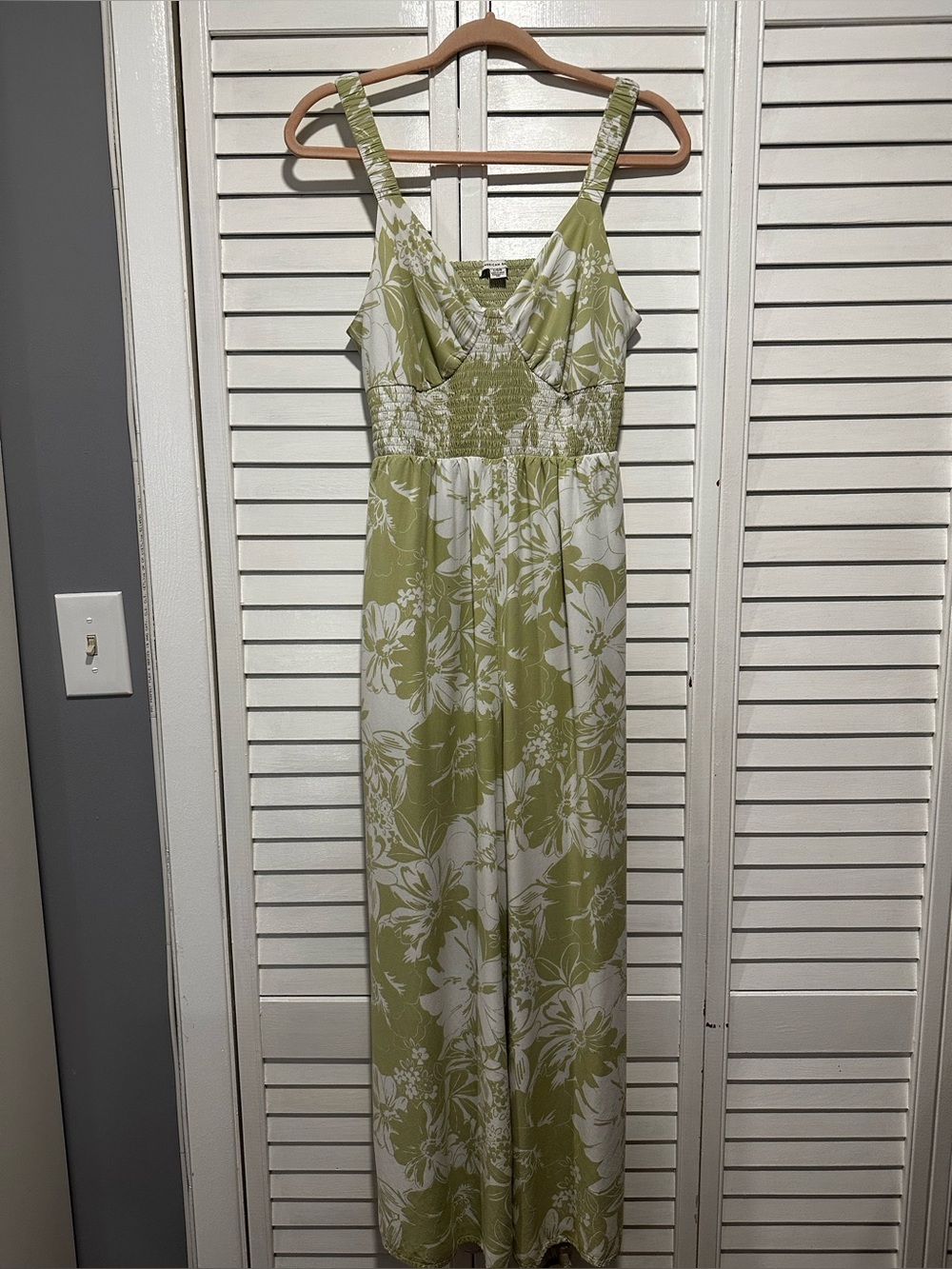 American Eagle Outfitters Light Green and White Floral Airy Jumpsuit